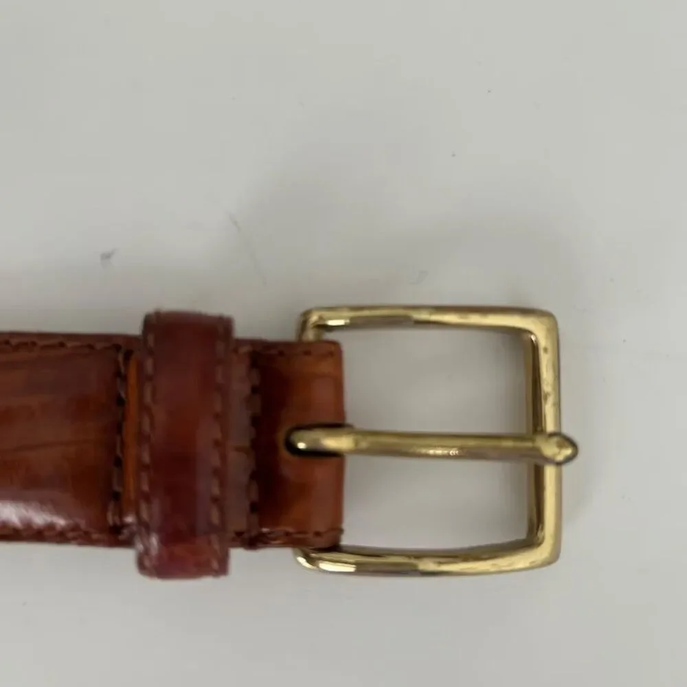 Mens Brown Leather Belt Crocodile Embossed Top Grain Cowhide Gold Buckle Size 38